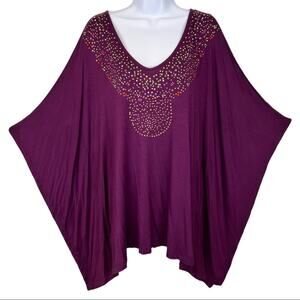 Boston Proper Embellished Neckline Poncho tunic oversized